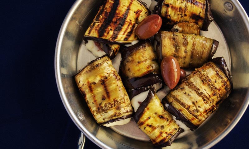 A plate with grilled eggplants