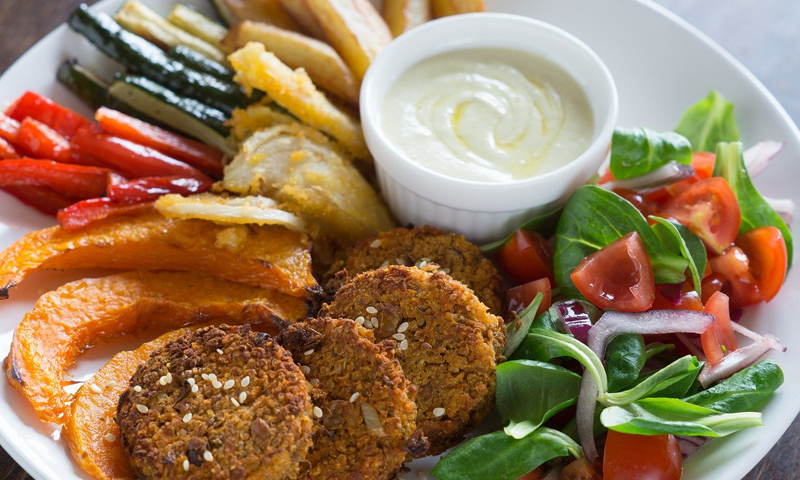 A plate with various vegan food